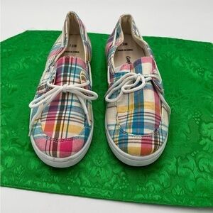 Comfort Ease Size 7 1/2 Fabric Plaid Boat Shoes